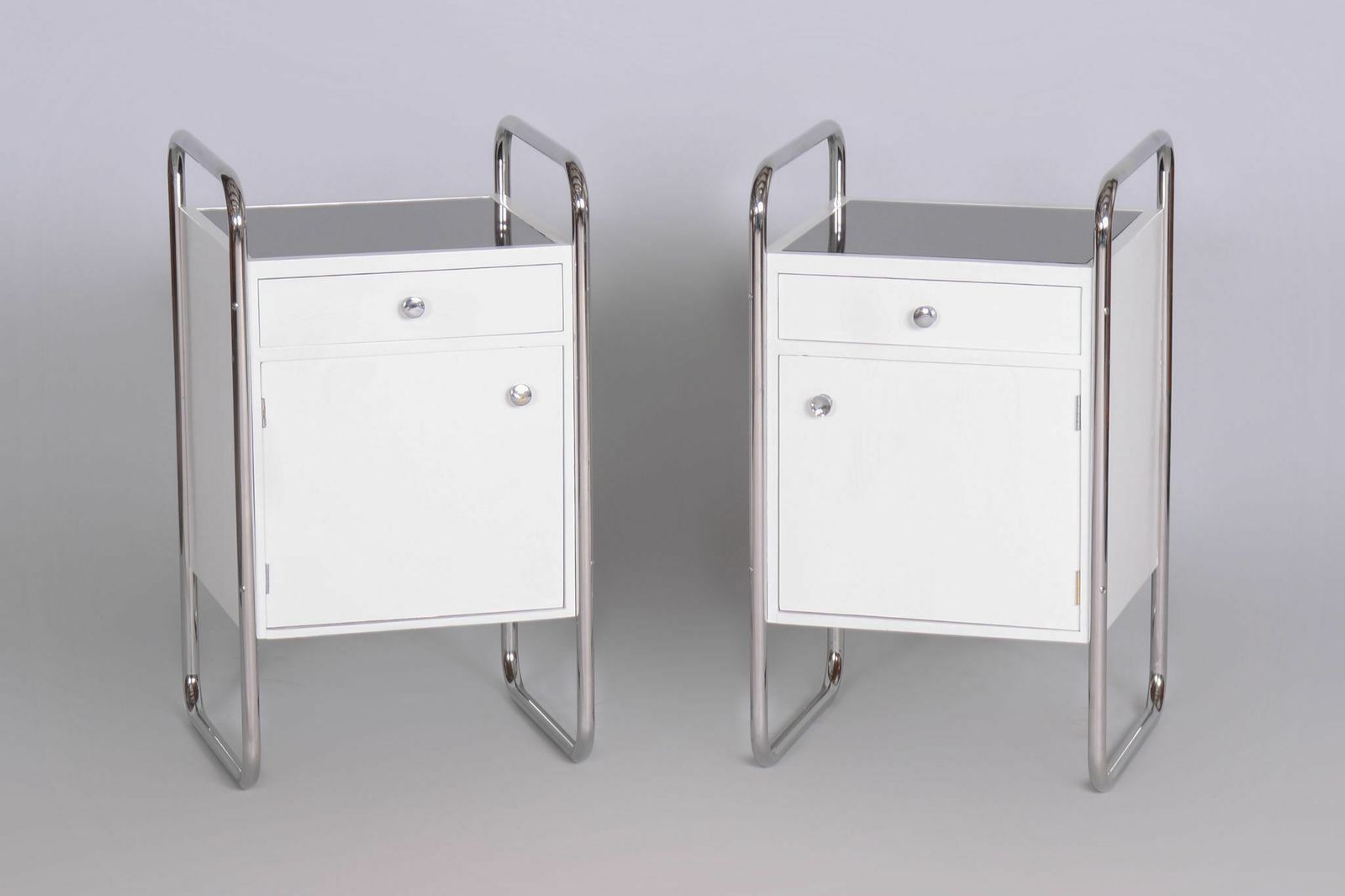 Restored Bauhaus Pair Of Bedside Tables, Vichr A Spol, Chrome, Czechia, 1930s