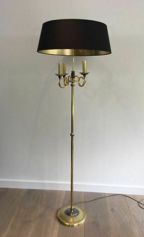 Parquet Floor Lamp In Brushed Steel And Brass. In The Style Of Maison Charles photo Lighting