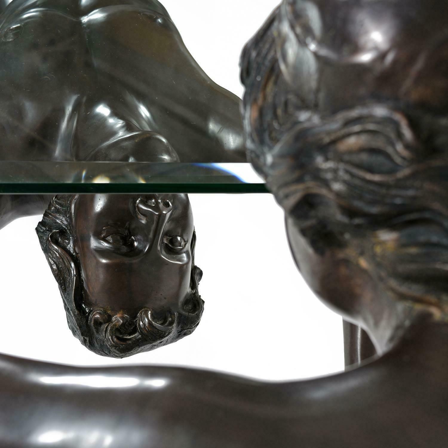 C. Conndray Bronze Figural Art Nouveau Sculpture Coffee Table With Glass Top photo vintage