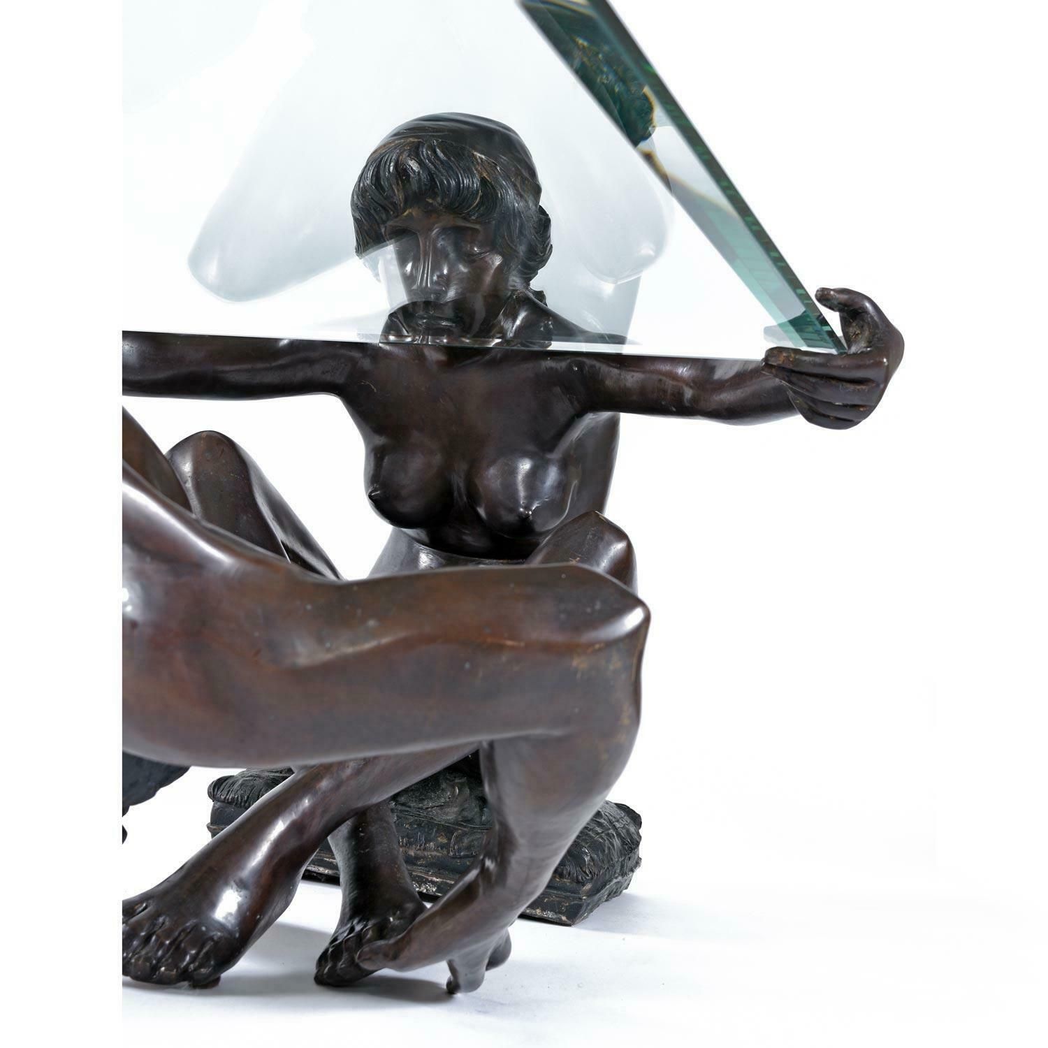 photo for sale C. Conndray Bronze Figural Art Nouveau Sculpture Coffee Table With Glass Top