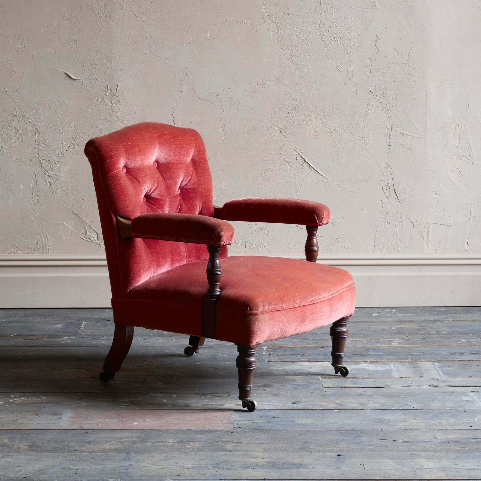 Antique Open Armchair   Red/Pink Velvet