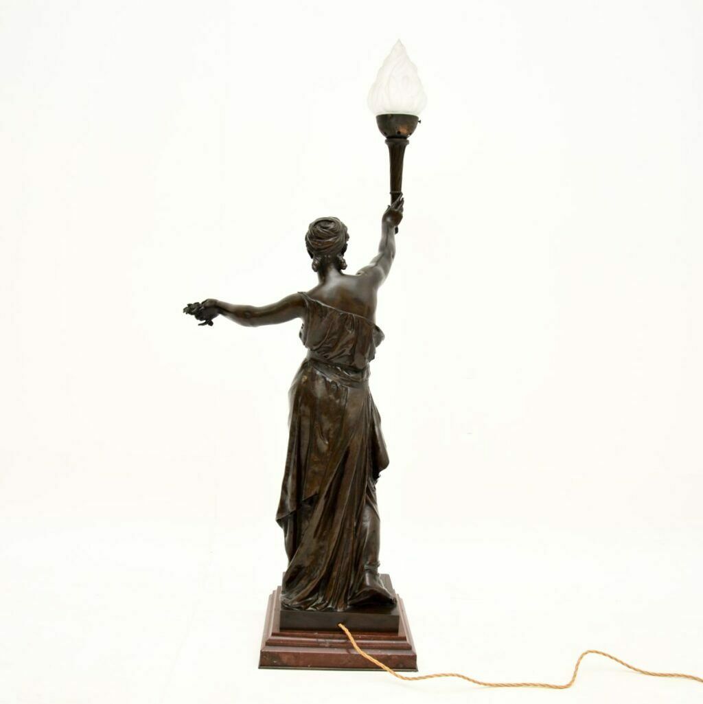 Home Decor Antique French Bronze Lamp Figure ‘La Paix’ By Jean Jules Cambos photo