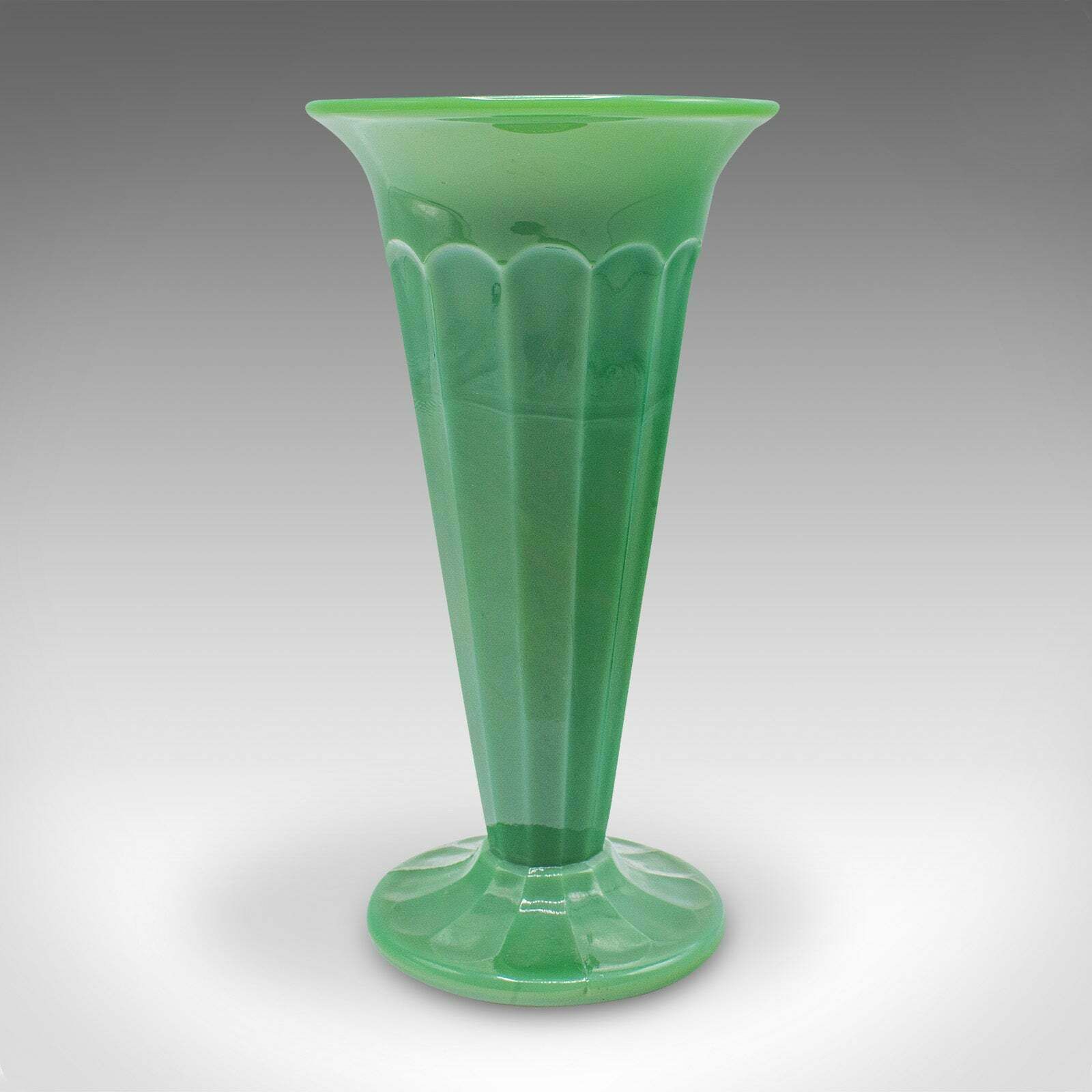 Pair Of Vintage Trumpet Vases, English, Cloud Glass, Flower Sleeve, Art Deco photo for sale