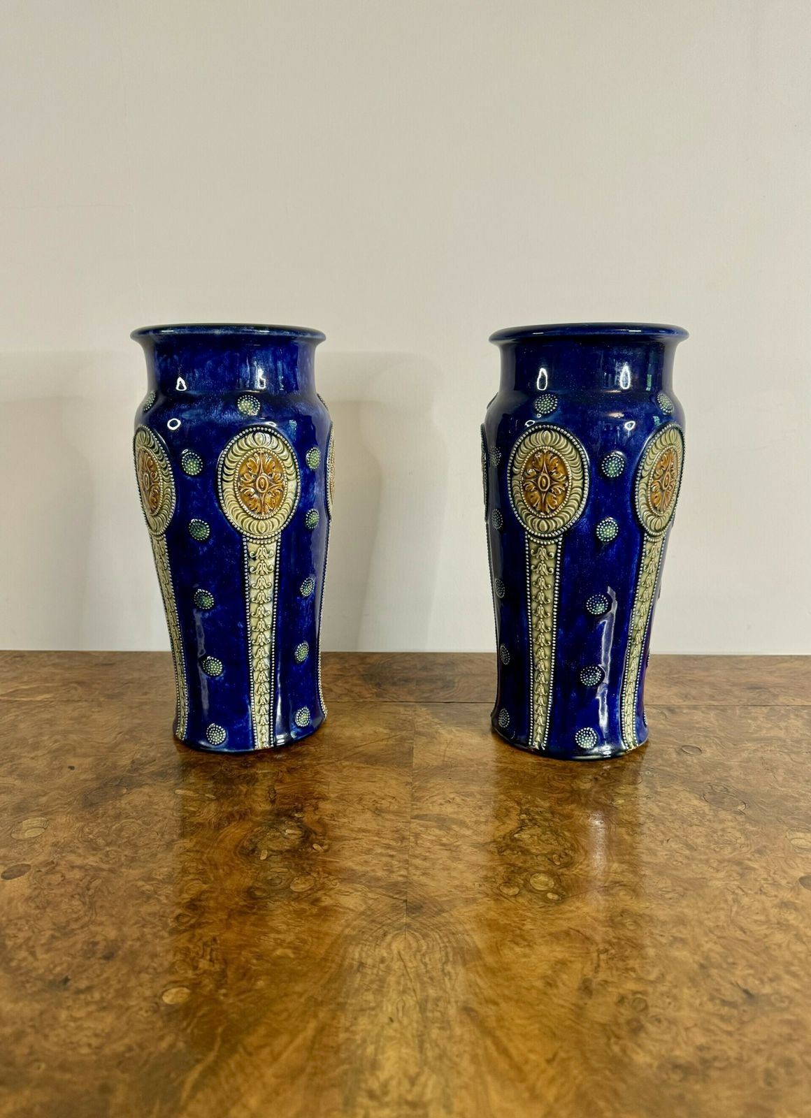 Quality Pair Of Large Antique Royal Doulton Vases By Ethel Beard