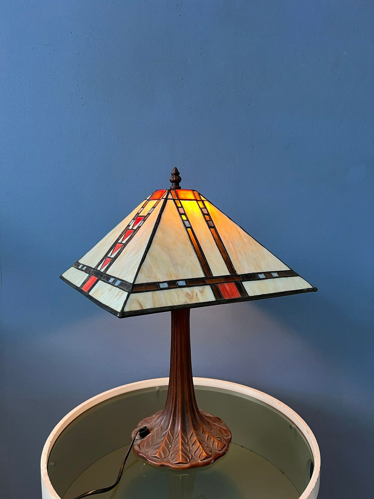 Colourful Tiffany Stained Glass Table Lamp Art Deco Style photo Lighting