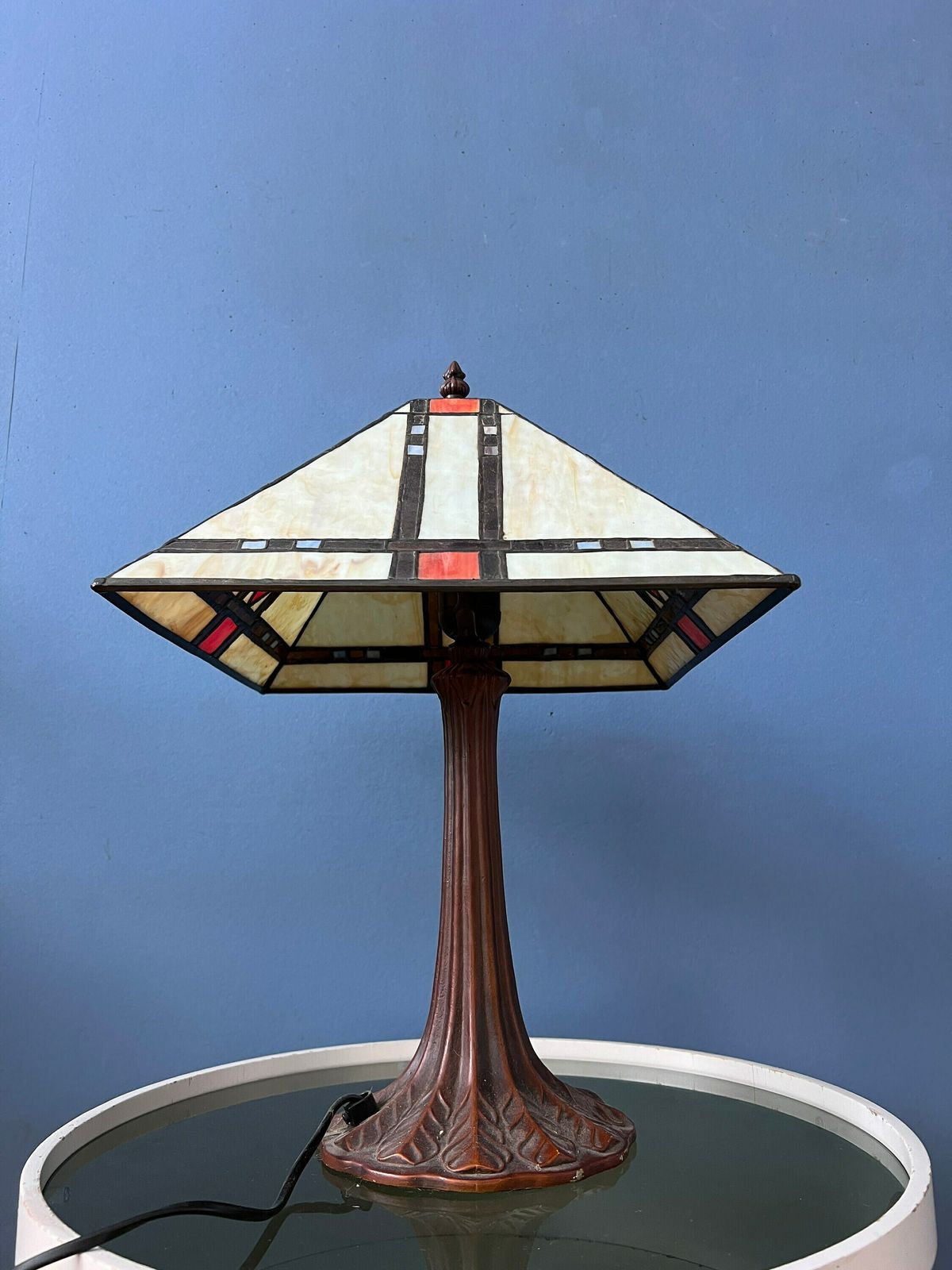 Colourful Tiffany Stained Glass Table Lamp Art Deco Style photo vinterior