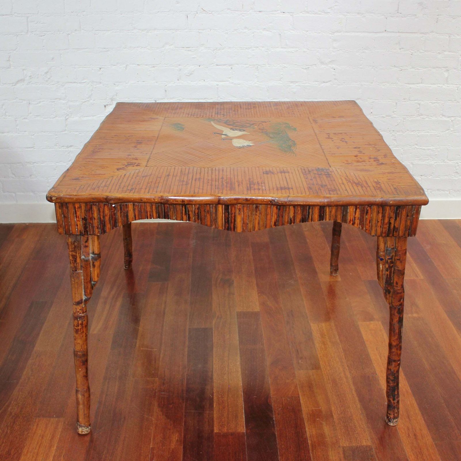 Antique Chinoiserie Style Bamboo Rattan Card Table (Circa 1910) photo Furniture