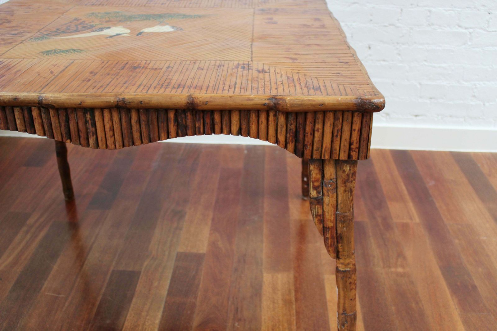 photo furniture Antique Chinoiserie Style Bamboo Rattan Card Table (Circa 1910)