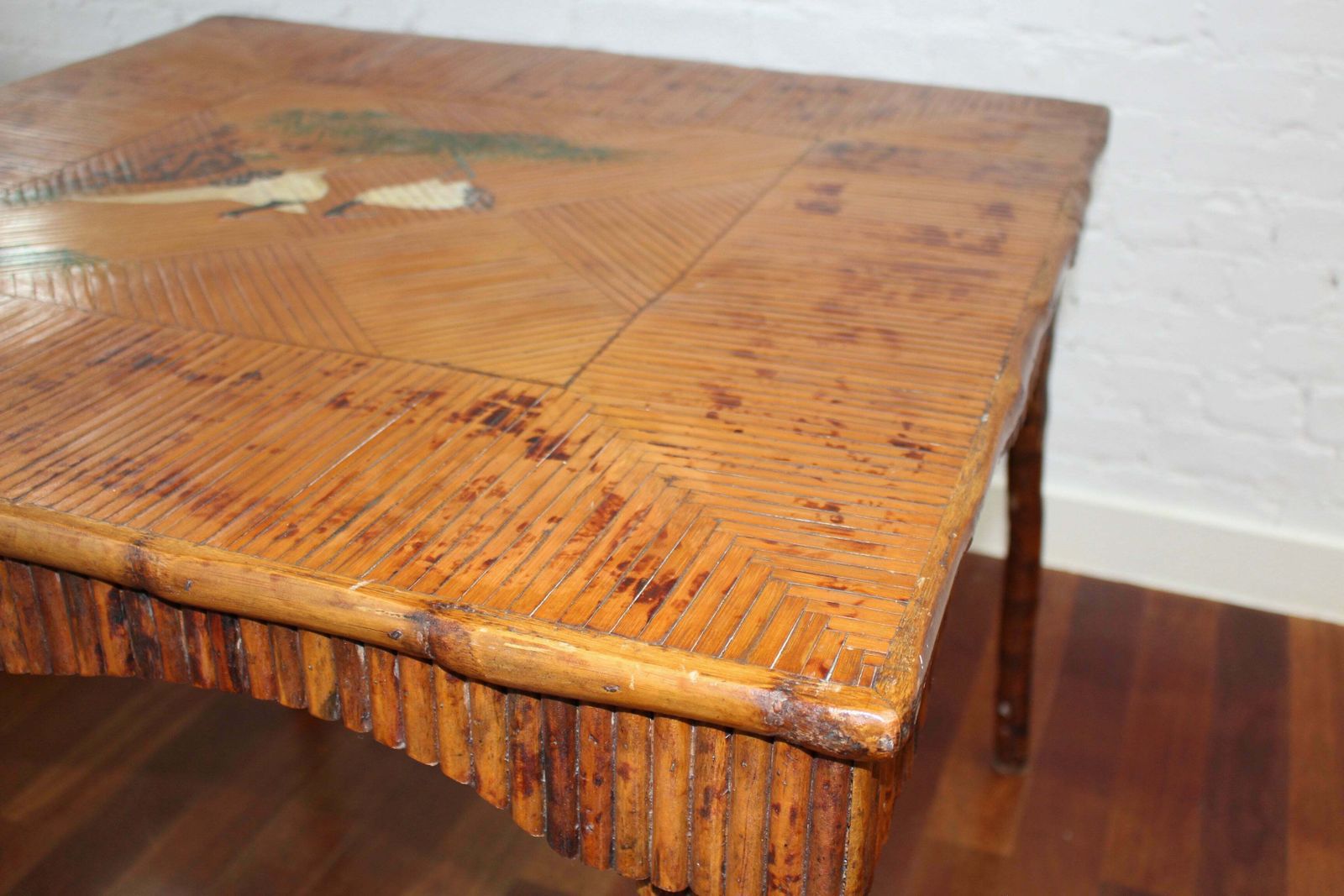 photo for sale Antique Chinoiserie Style Bamboo Rattan Card Table (Circa 1910)