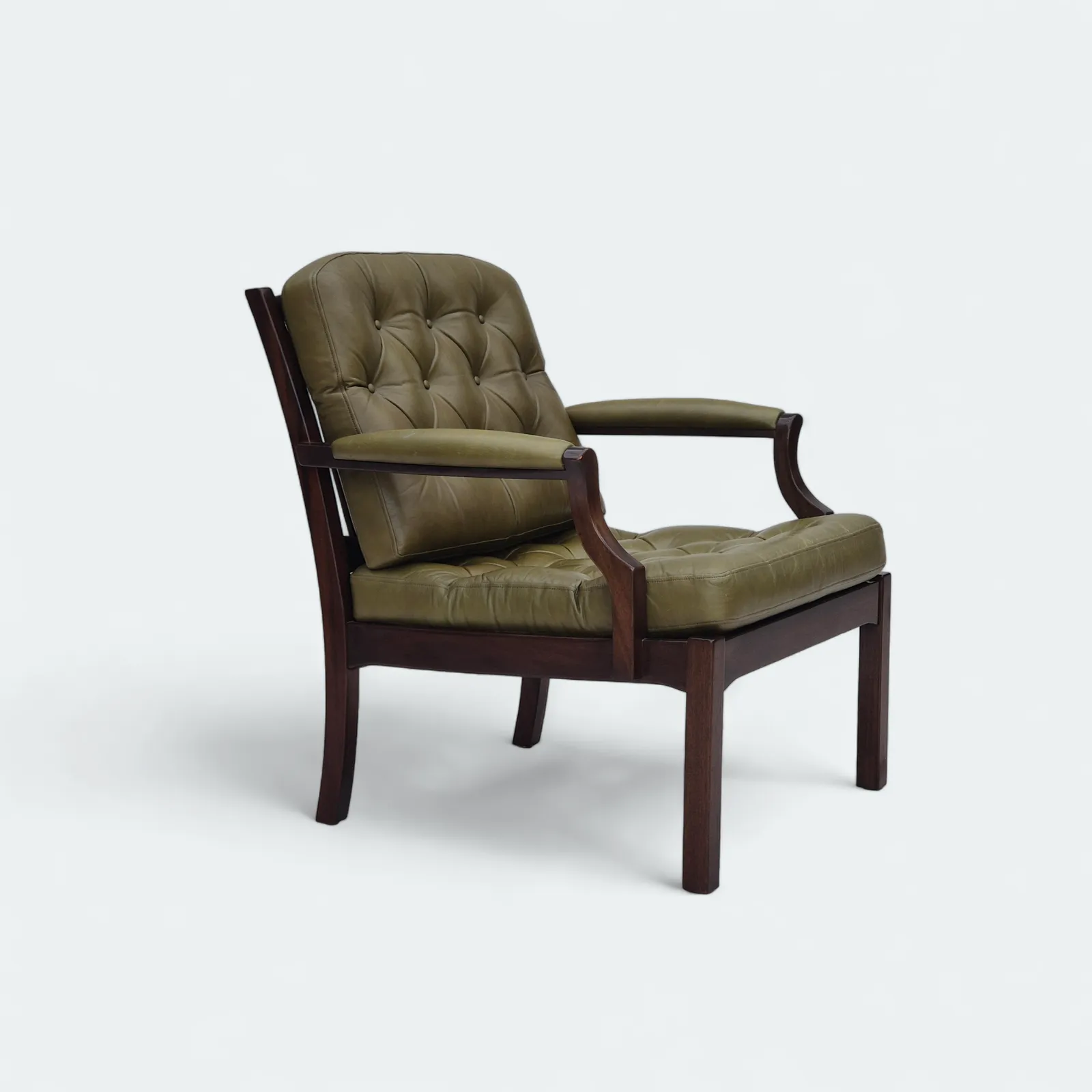 1970s, Scandinavian Armchair, Original Condition, Furniture Leather, Solid Teak Wood.