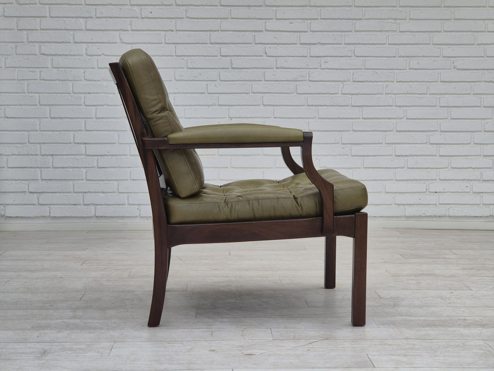 1970s, Scandinavian Armchair, Original Condition, Furniture Leather, Solid Teak Wood. photo 1270.0
