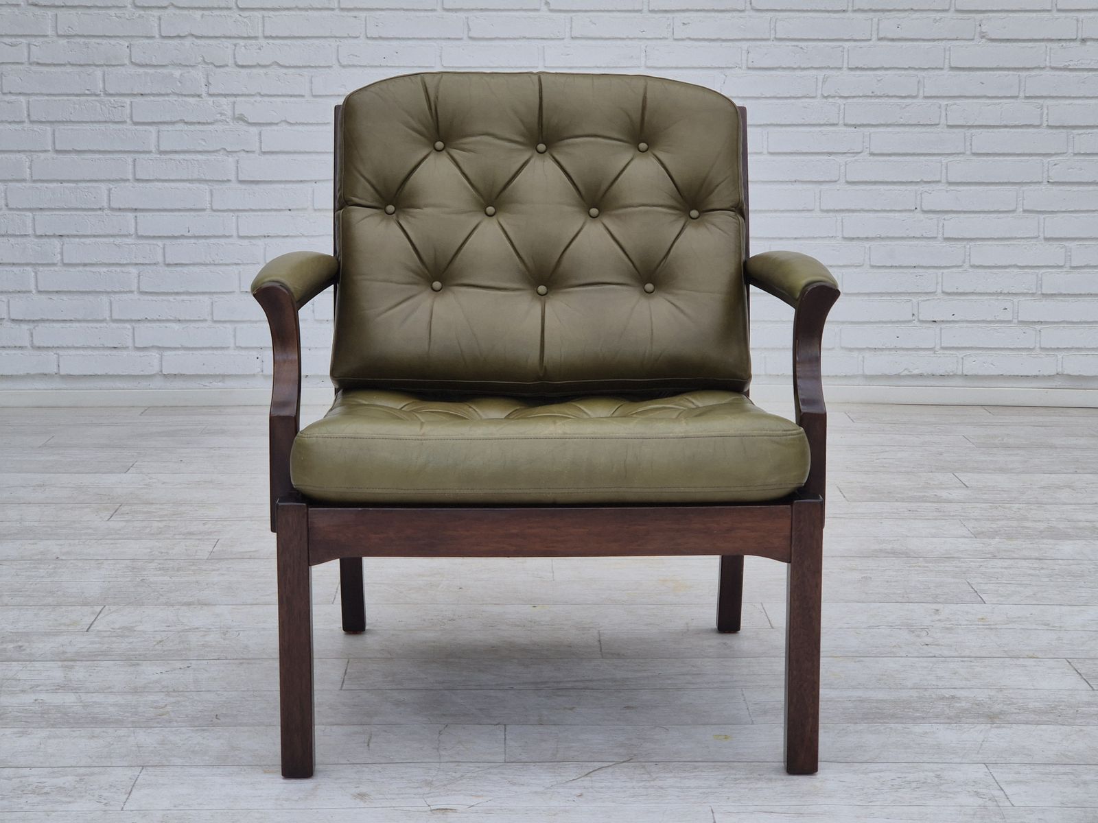 1970s, Scandinavian Armchair, Original Condition, Furniture Leather, Solid Teak Wood. photo buy