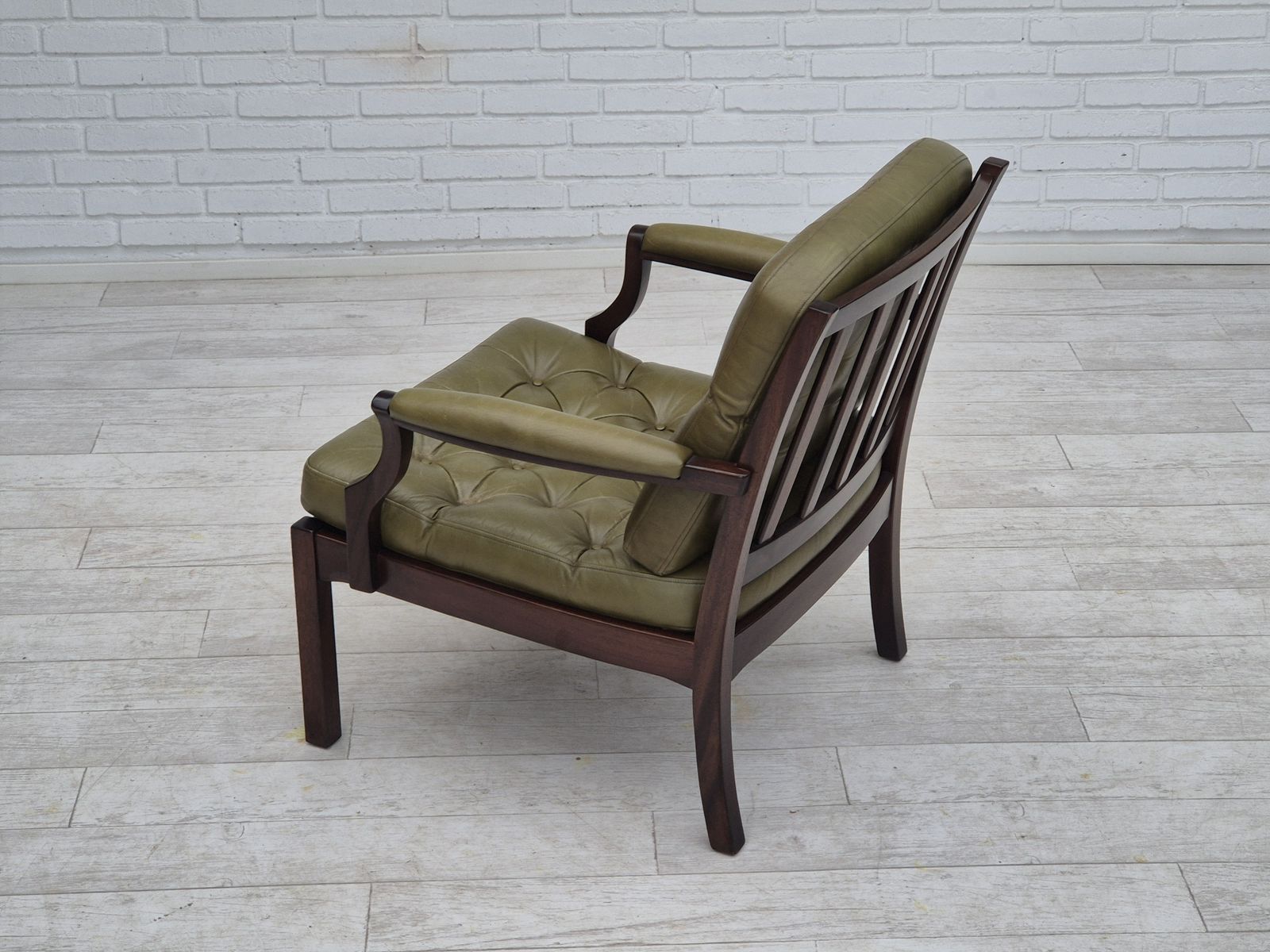 photo for sale 1970s, Scandinavian Armchair, Original Condition, Furniture Leather, Solid Teak Wood.