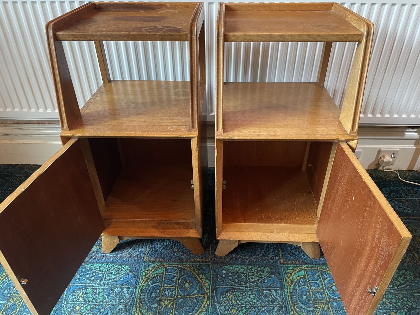 Pair Of Mid Century White And Newton Oak Bedside Cabinets. photo 500.0