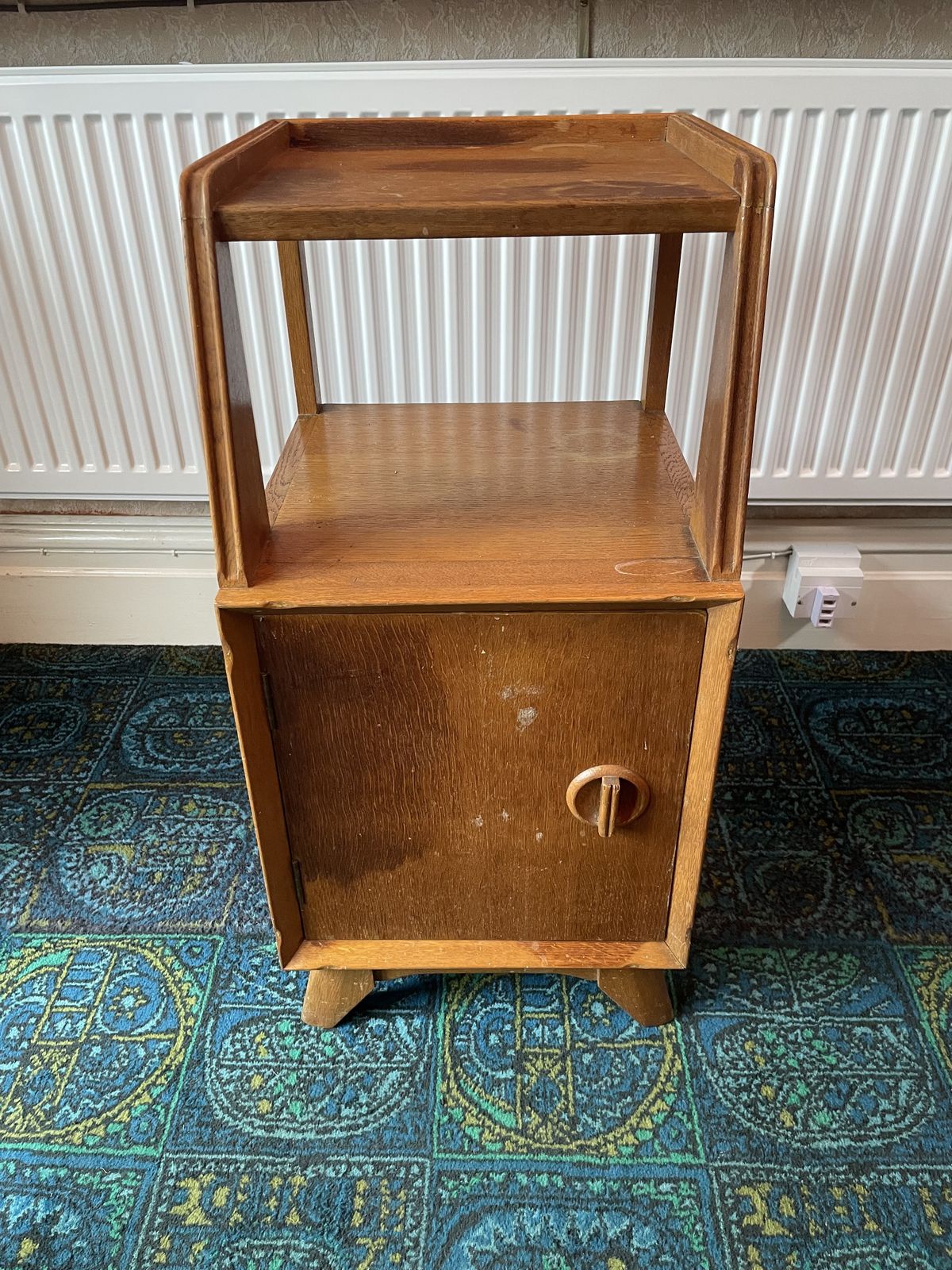 Pair Of Mid Century White And Newton Oak Bedside Cabinets. photo vintage