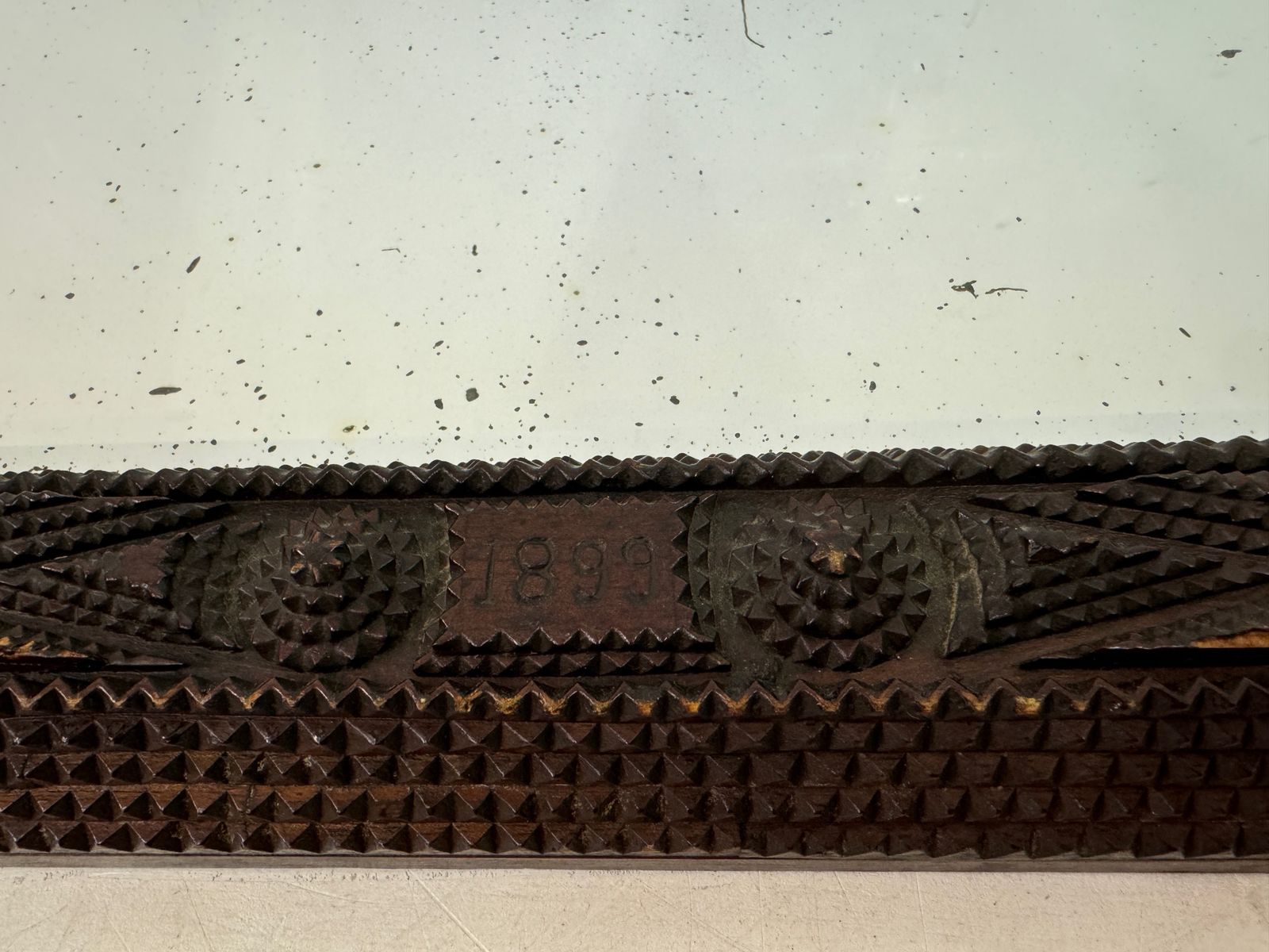 19th Century French Geometric Tramp Art Mirror photo for sale