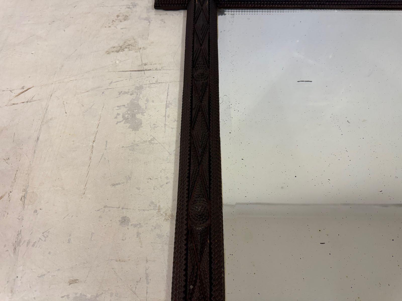 photo for sale 19th Century French Geometric Tramp Art Mirror