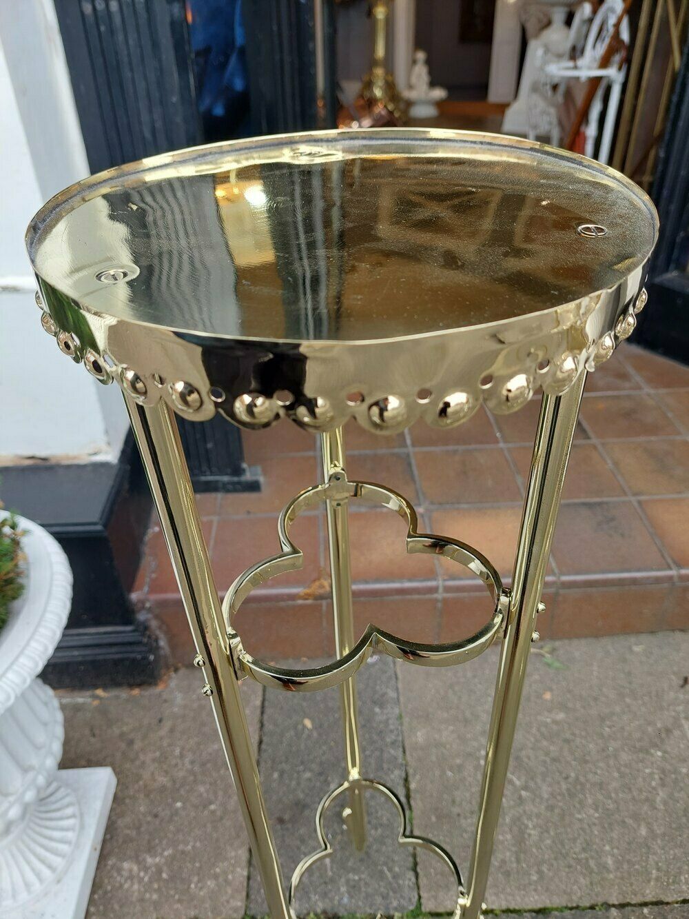 Pair Of Early 20thc Brass Jardiniere Stands photo for sale