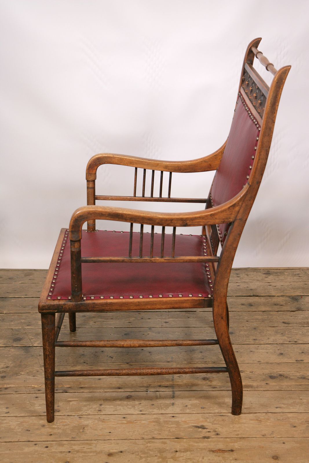 An Original E.W. Godwin Mahogany Side Chair Restored And Upholstered In Oxblood Red Leather photo vinterior