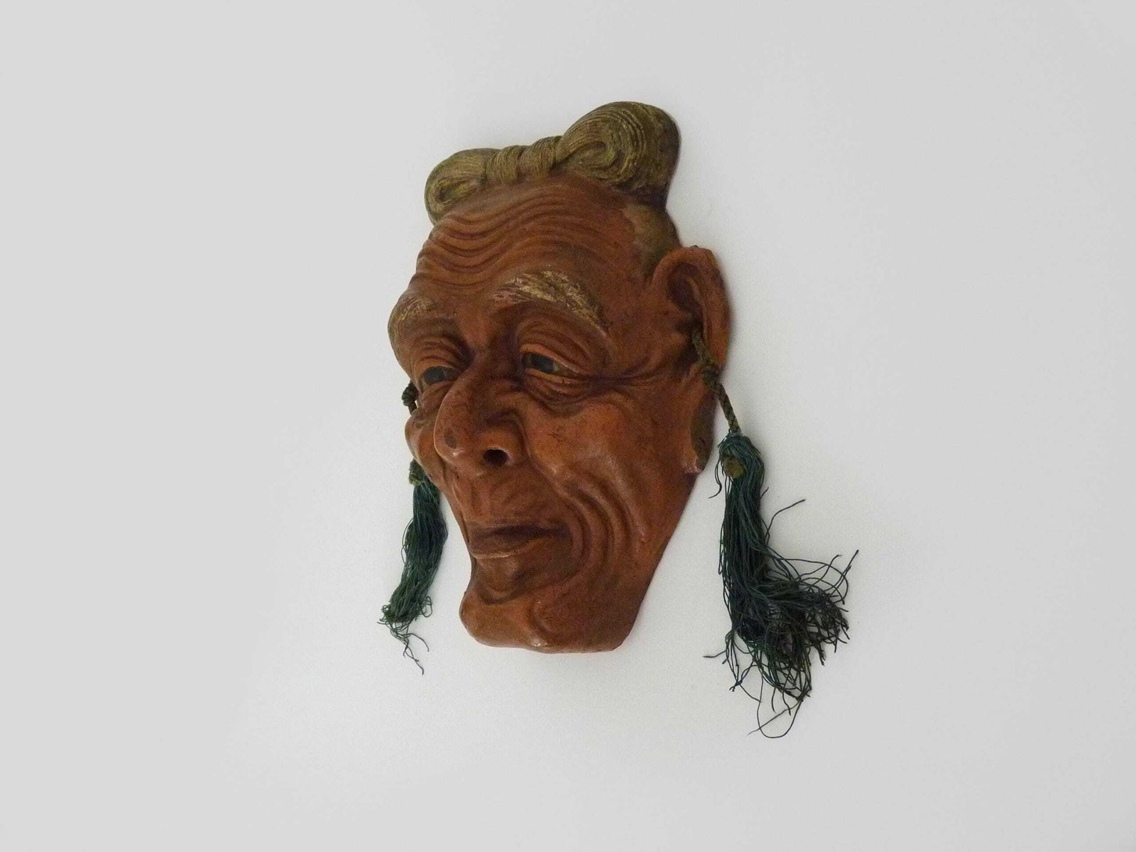 Authentic Japanese Noh Old Man Mask In Terracotta. 40s 50s photo 436.0