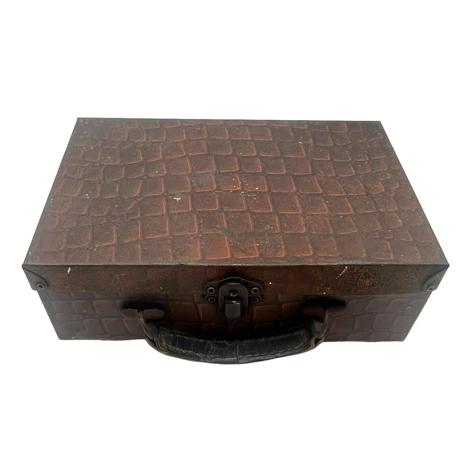 Antique Maisons Lyons Toffee Faux Crocodile Suitcase Tin   C1920   Lunch Box   Kitchenalia   Kitchen Storage photo for sale