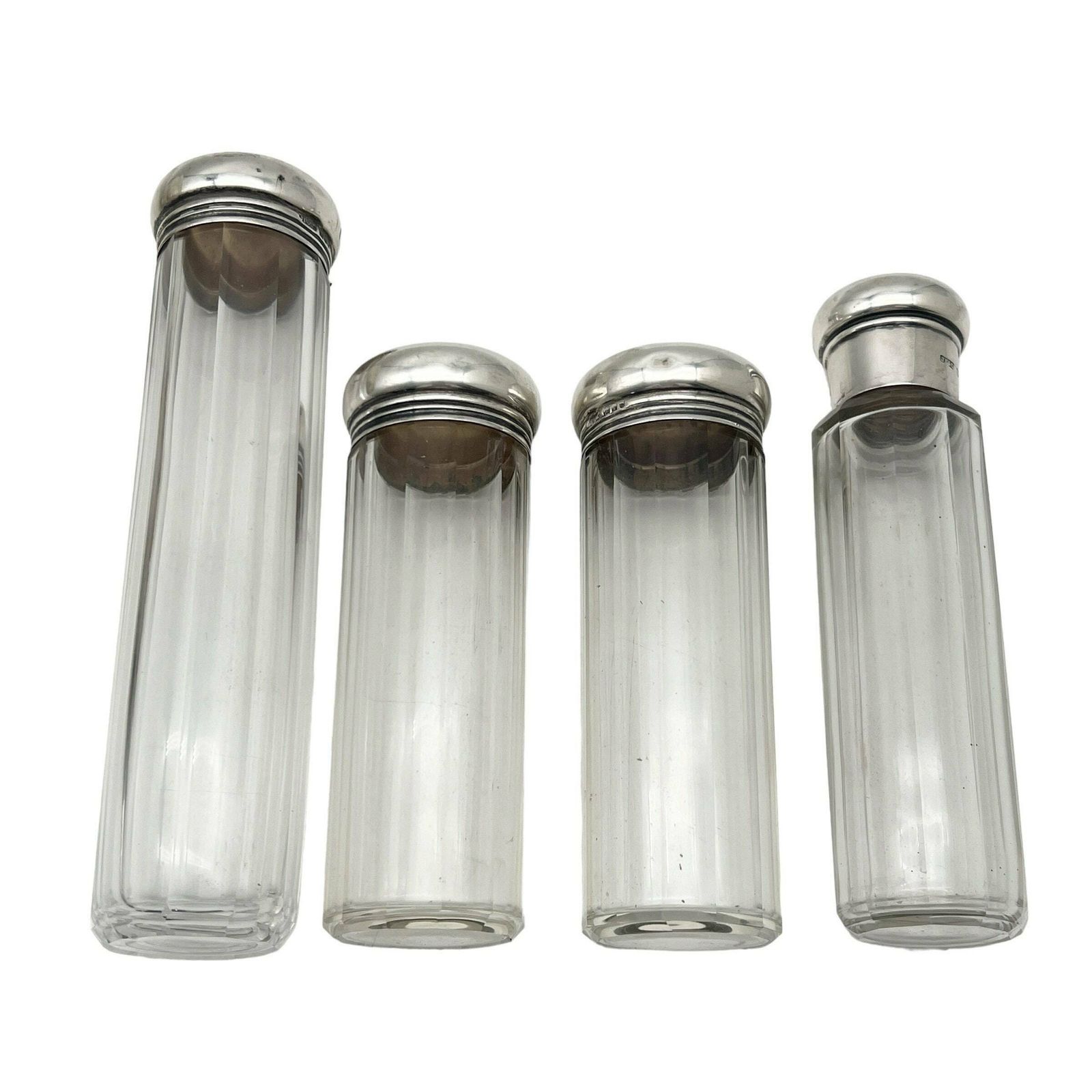 Antique Set Of Four Silver Topped Monogrammed Vanity Bottles   Perfume Bottles   John Pound & C0   1912   Bedroom Decor   Home Decor photo 74.0