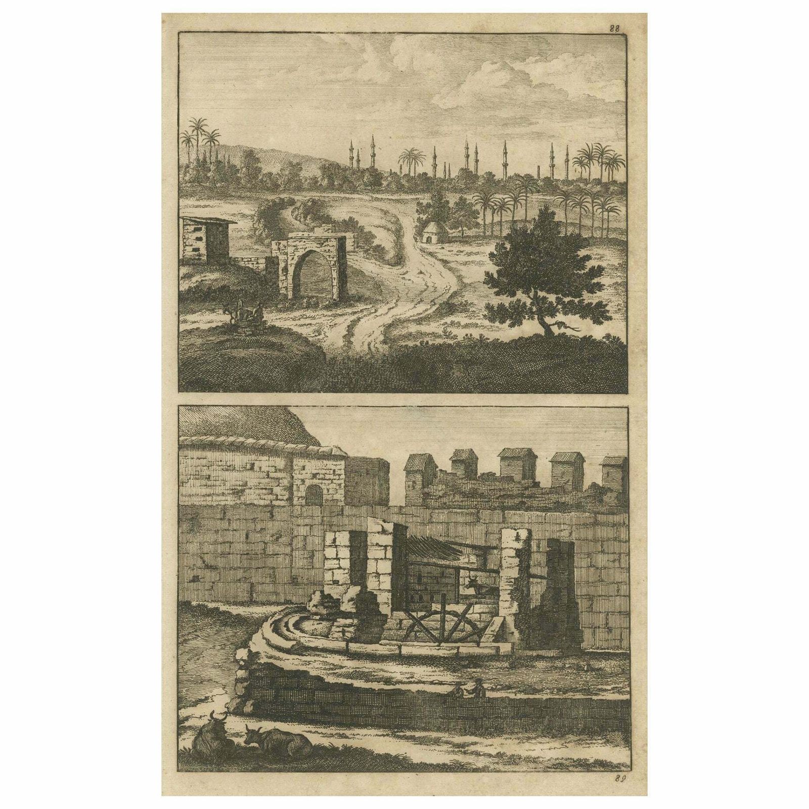 Antique Print Of Cairo And Joseph's Well In Egypt, 1698