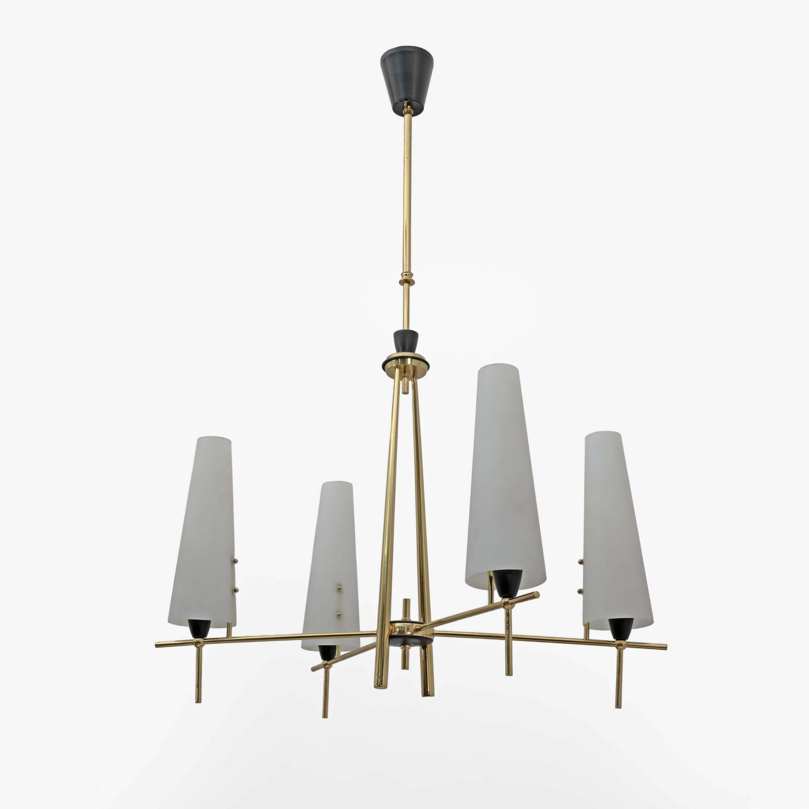 Stilnovo Style Mid Century Modern Italian Brass And Opaline Glass Chandelier 60s photo 2102.0