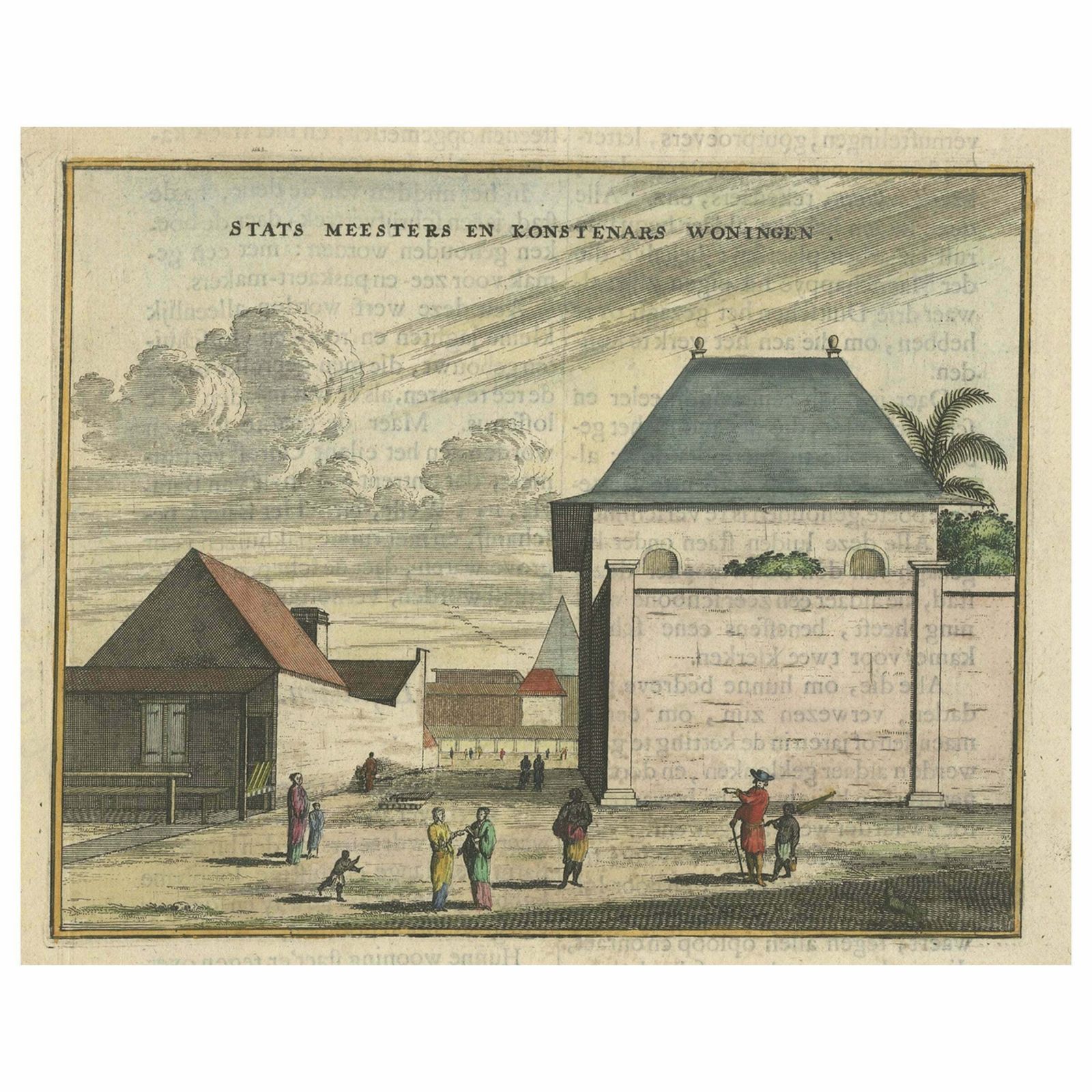 Antique Print Of Government Houses In Batavia (Jakarta), Indonesia, 1682