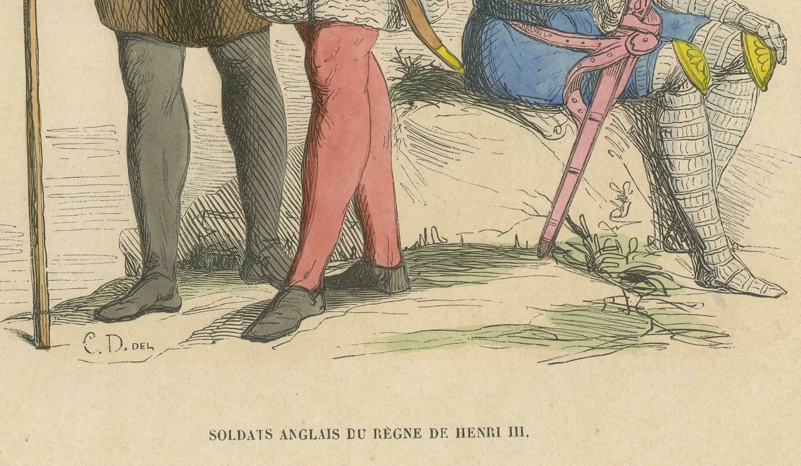 English Soldiers During The Reign Of Henry III  Original Liithograph 1847 photo furniture