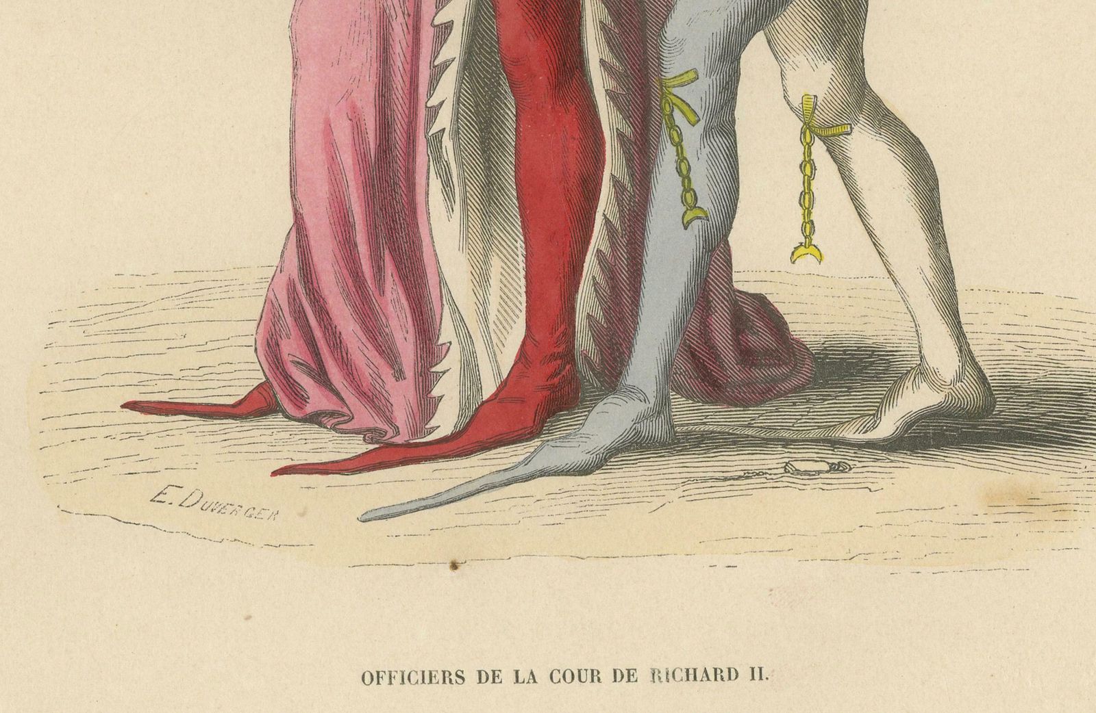 Court Officers Of The Reign Of Richard II In An Hand Colored Lithograph 1847 photo furniture