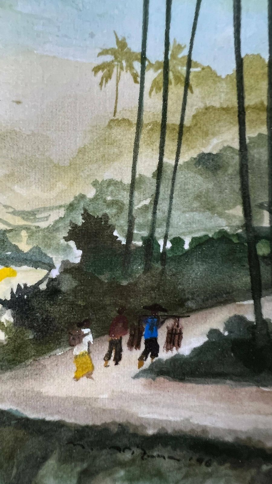 Original Framed And Signed Watercolour Painting Depicting Indonesian Nature photo vintage