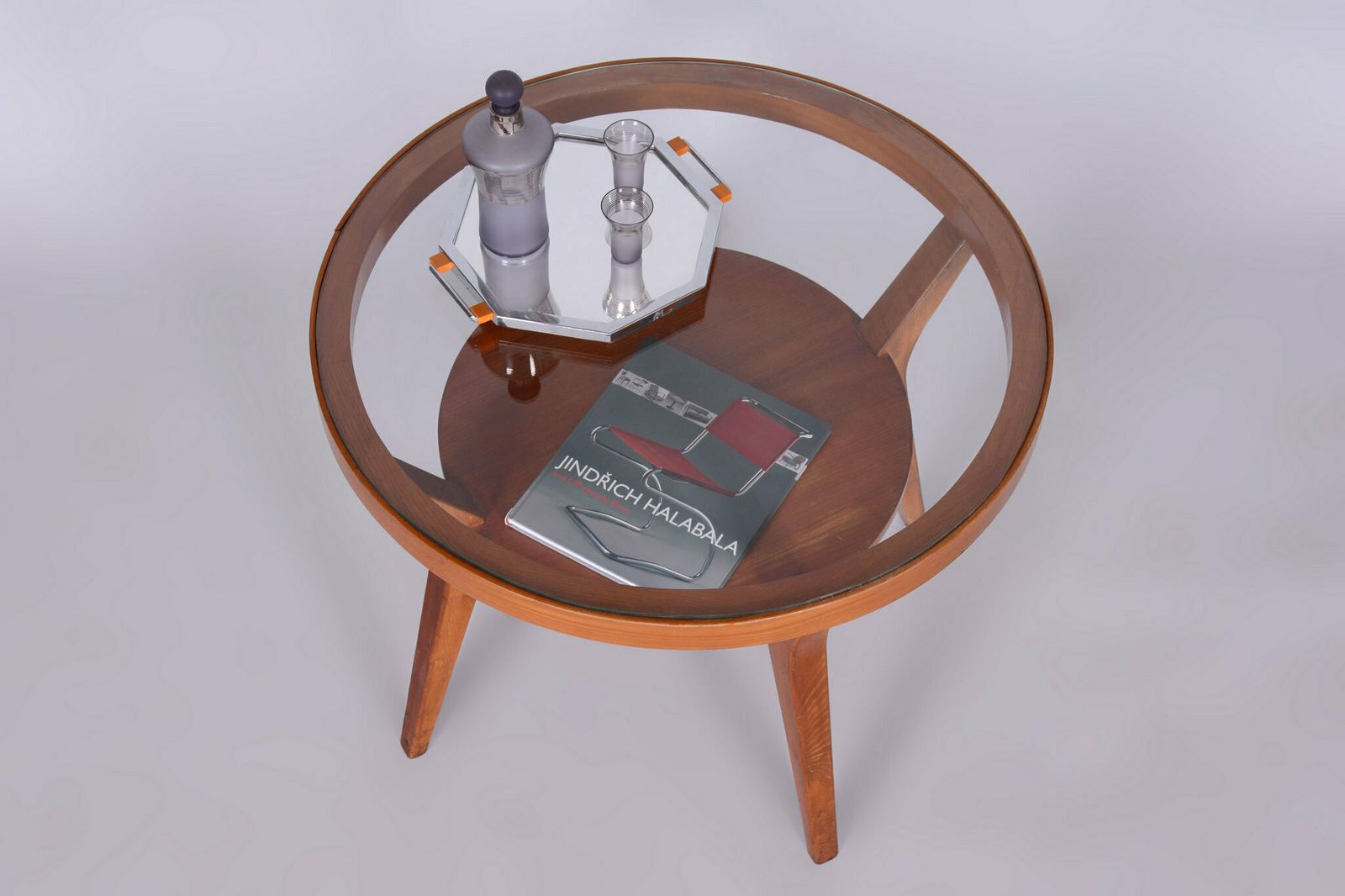 Restored Mid Century Coffee Table, Oak, Glass, Czech, 1950s photo furniture