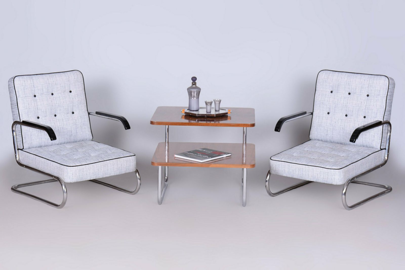 Set Of Two Restored Bauhaus Armchairs, By Mücke Melder, Chrome, Czech, 1930s photo buy