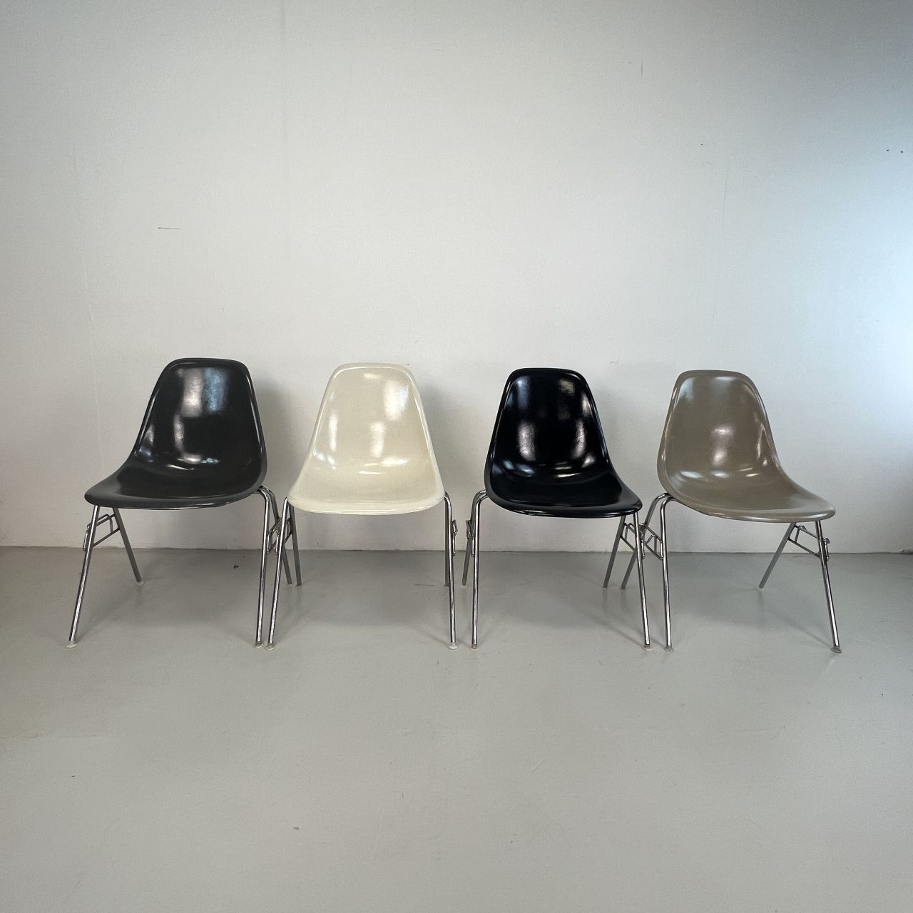 Eames Herman Miller Dss Side Chairs In Monochrome   Black / Grey / Greige / Parchment photo furniture
