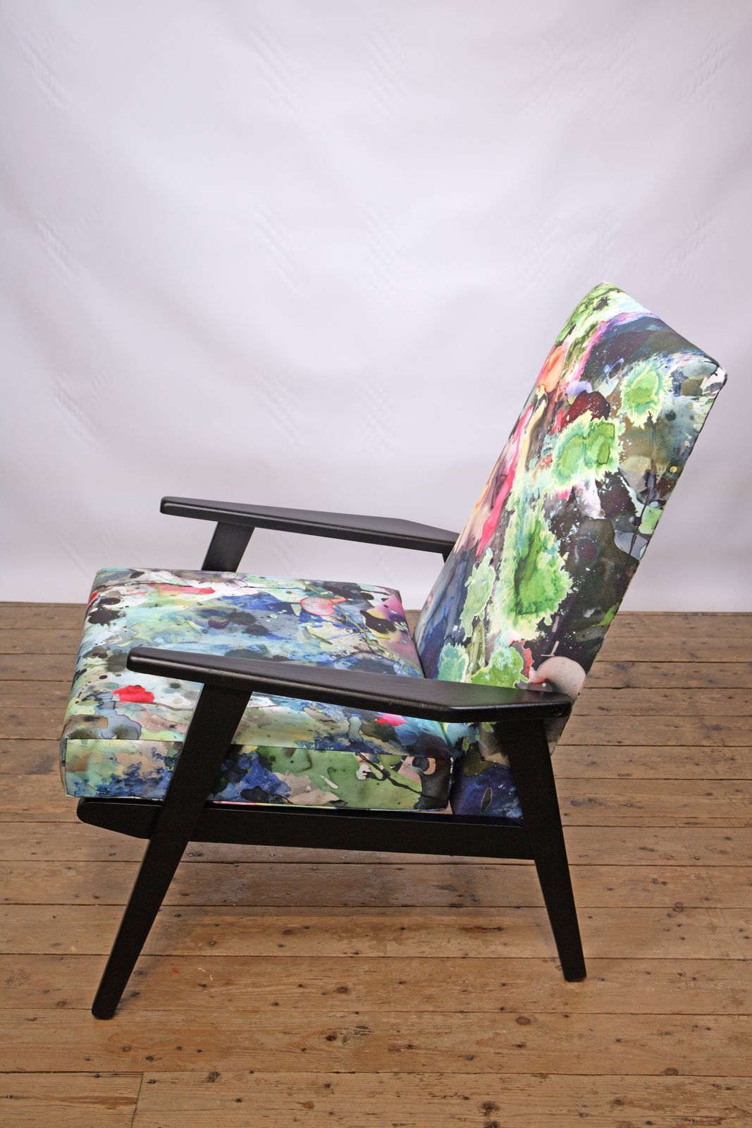 A Striking And Unique Mid Century Armchair Upholstered In Timorous Beasties Fabric. photo furniture