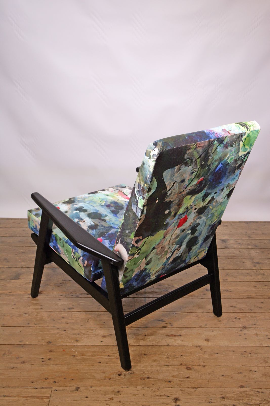 A Striking And Unique Mid Century Armchair Upholstered In Timorous Beasties Fabric. photo vintage