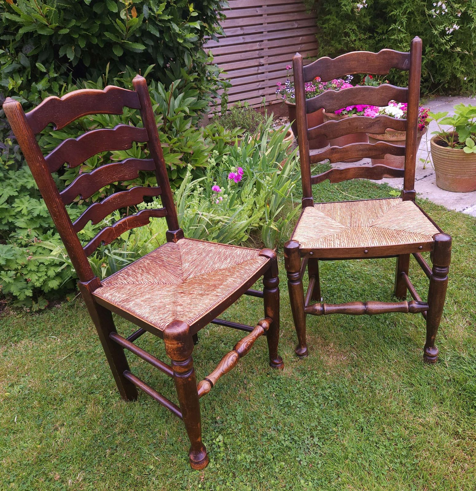 Handsome Pair Of Large 19th Century Oak Ladder Back Chairs photo Furniture