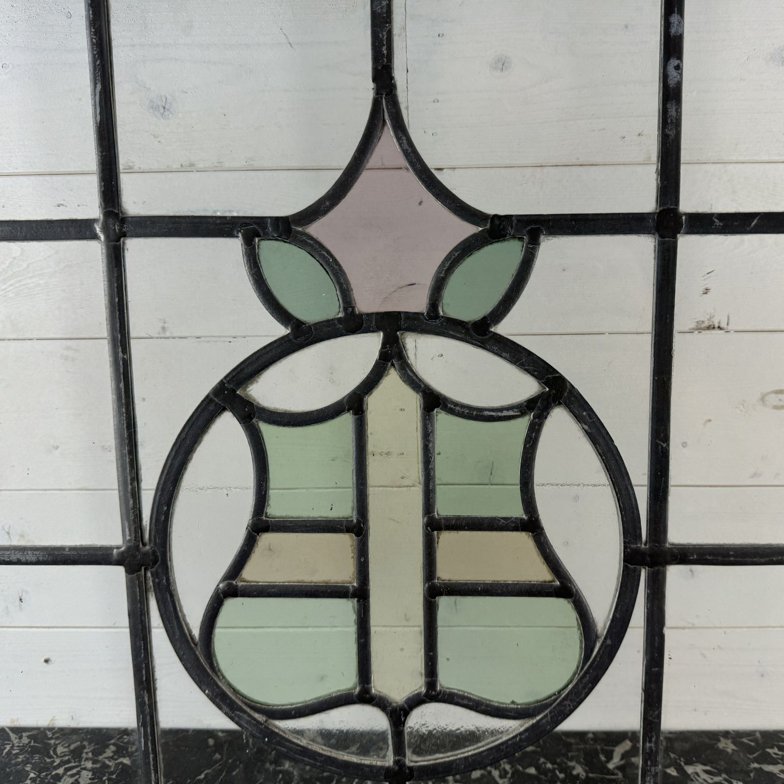 Antique Leaded Light Stained Glass Window With Shield Design photo Home Fixtures