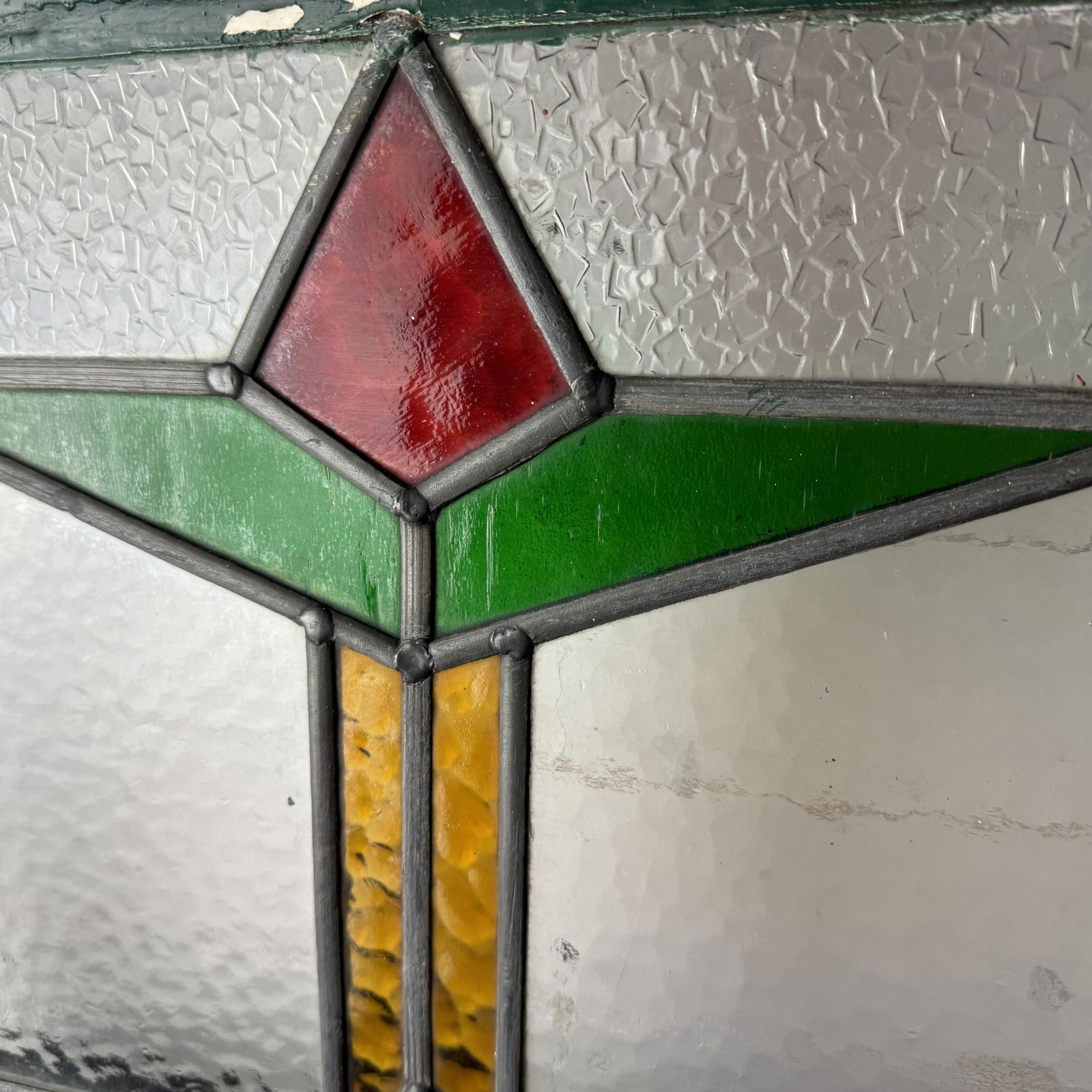 1930s Deco Stained Glass Leaded Light In Frame photo Home Fixtures