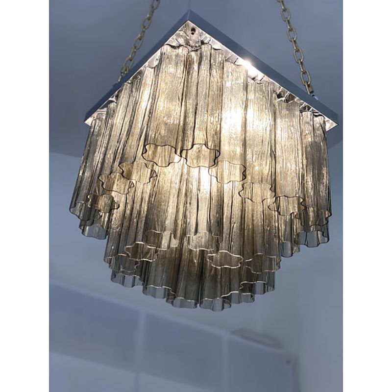 Contemporary Grey "Tronchi" In Venini Style Murano Glass Sputnik Squared Flush Mount