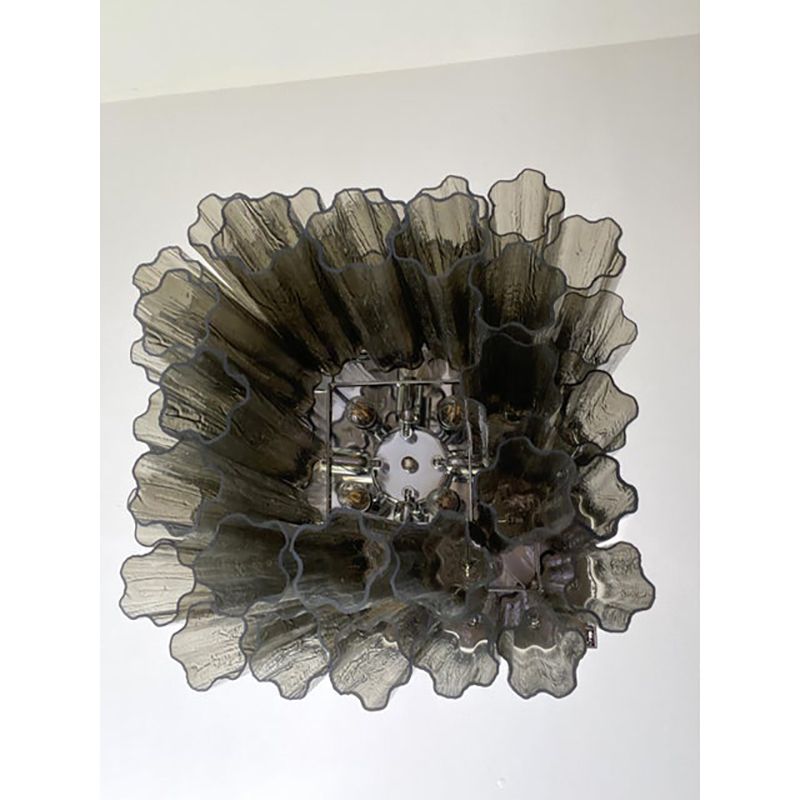 Contemporary Grey "Tronchi" In Venini Style Murano Glass Sputnik Squared Flush Mount photo for sale