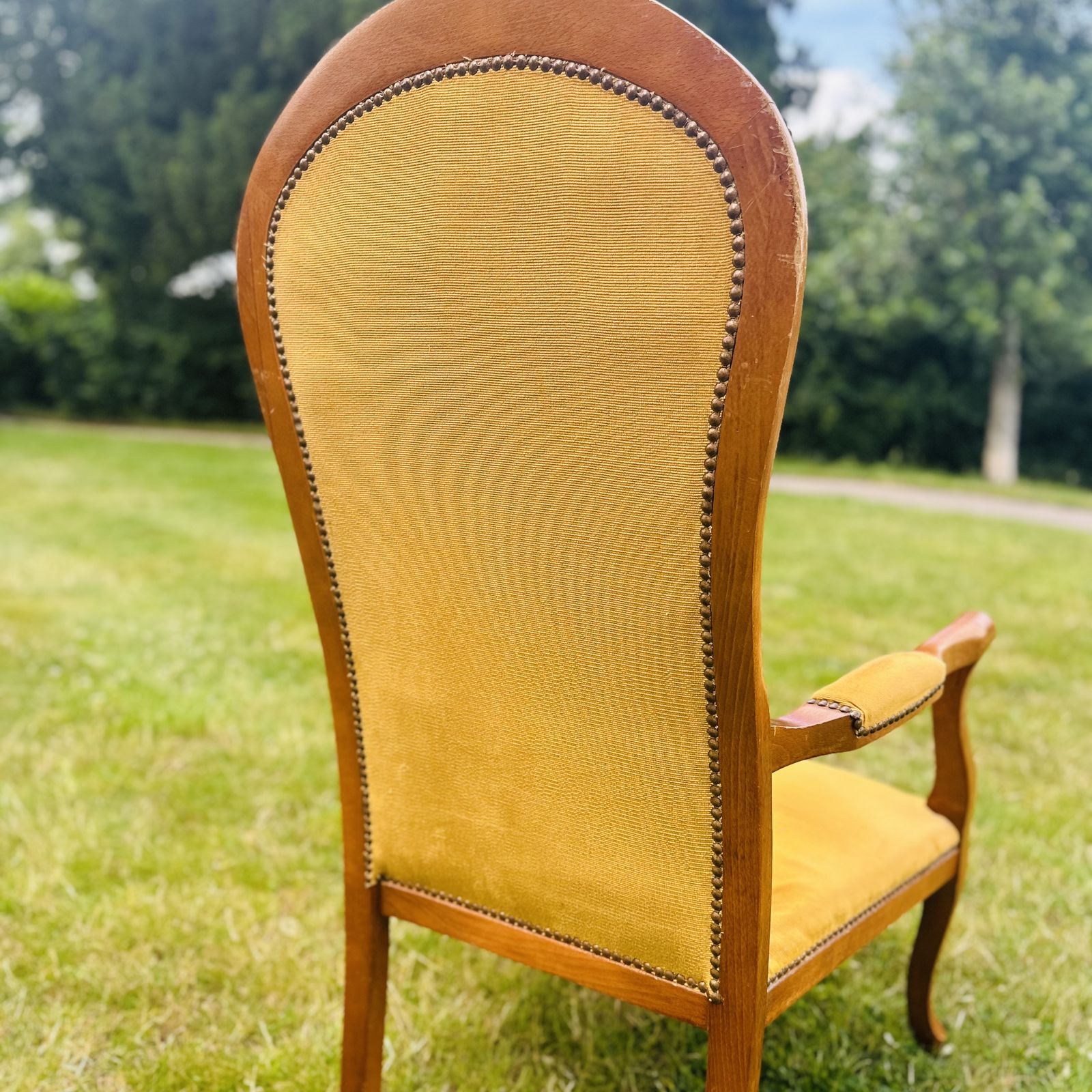 Vintage 19th Century Voltaire Armchair In Yellow Cord Velvet photo for sale