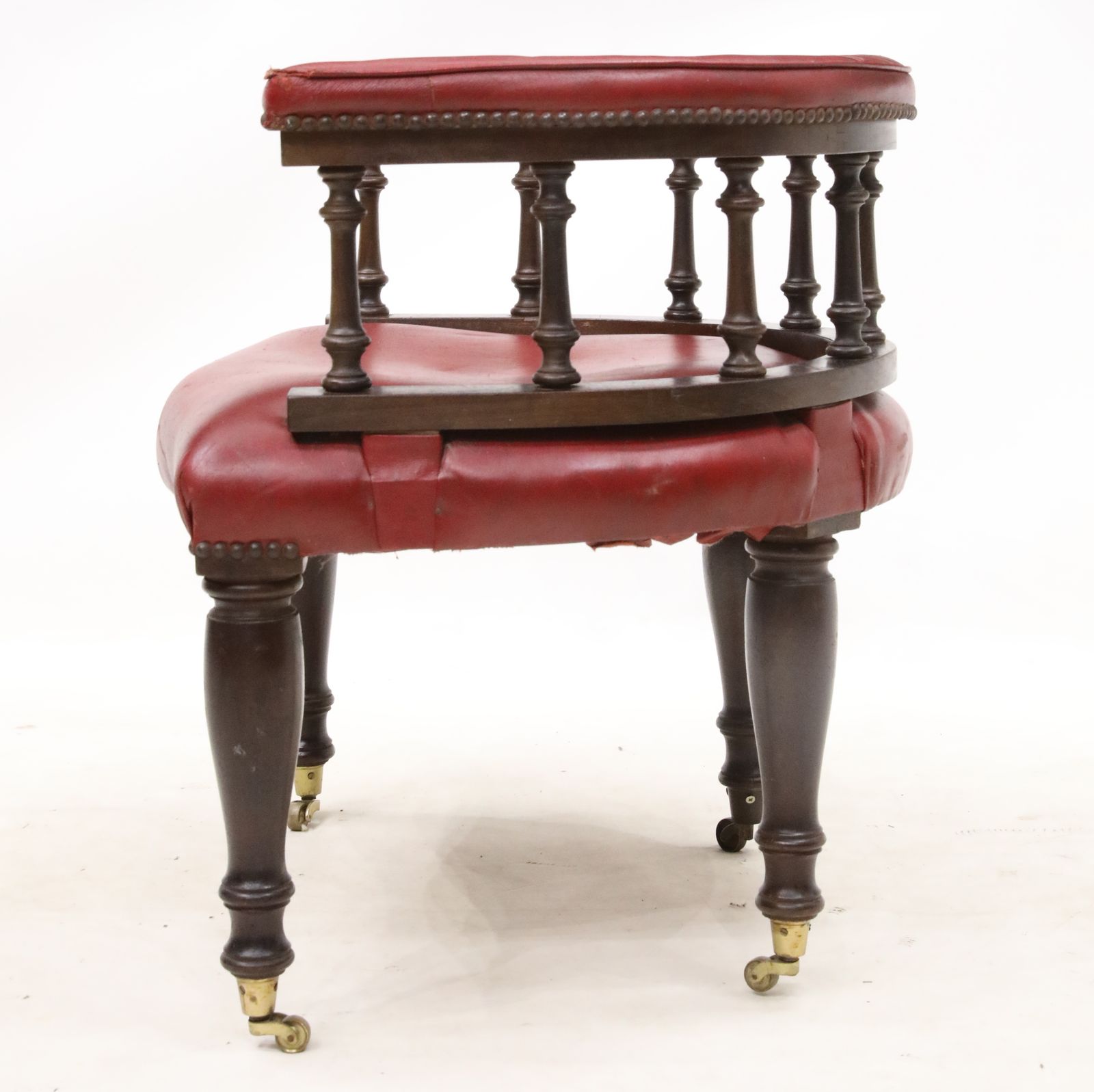 Antique Studded Red Leather Cabptians Armchair Tub Chair Free Uk Delivery photo Furniture