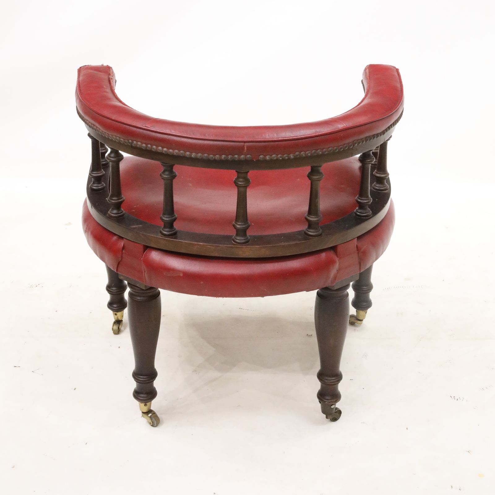 Antique Studded Red Leather Cabptians Armchair Tub Chair Free Uk Delivery photo 367.0