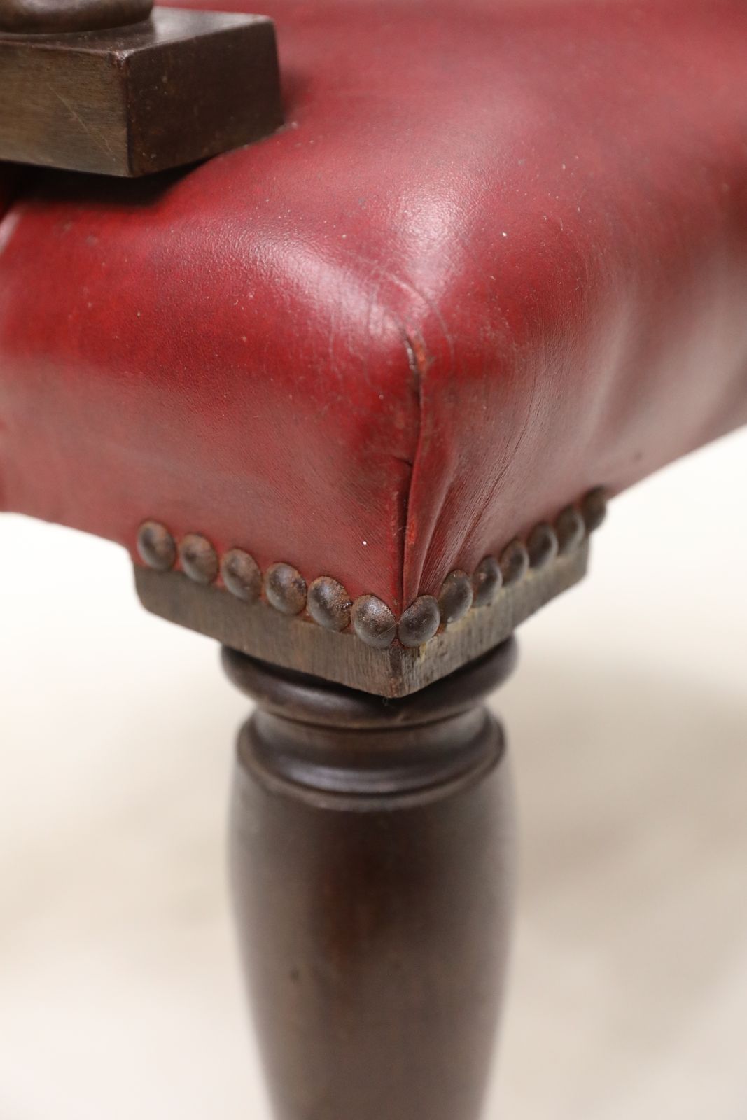 photo vintage Antique Studded Red Leather Cabptians Armchair Tub Chair Free Uk Delivery