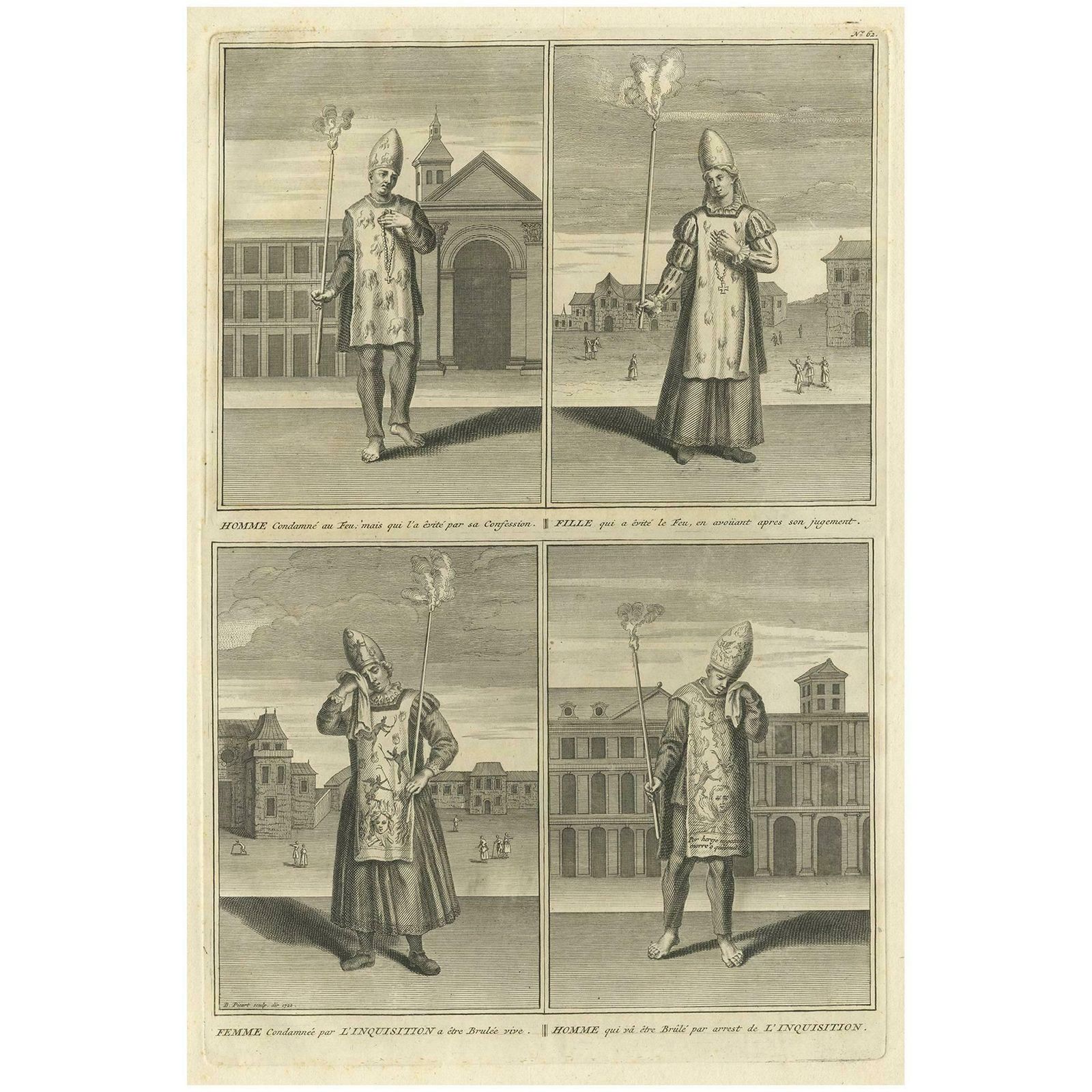 Antique Print Of Four Prisoners Of The Inquisition By B. Picart, 1722