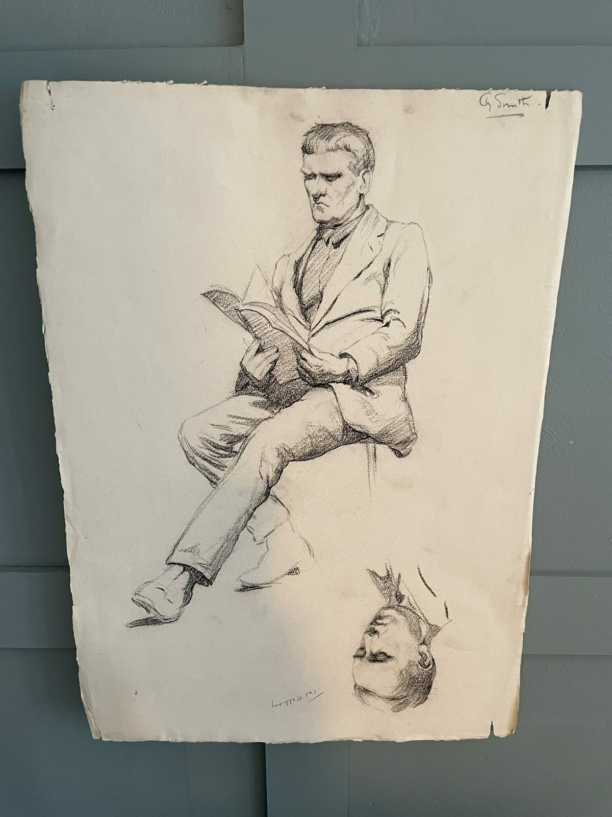 Antique Pencil Portrait Of Ted Halliday