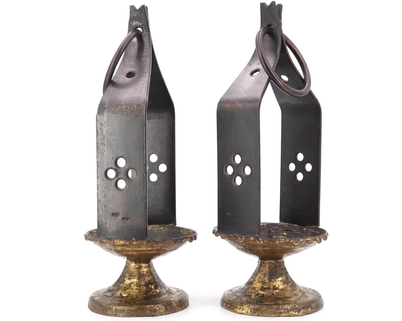 Pair Of French Iron Candle Holder Lanterns By Max Bré, 1950s / Castle, Rustic, Farmhouse, Country, Shabby Chic
