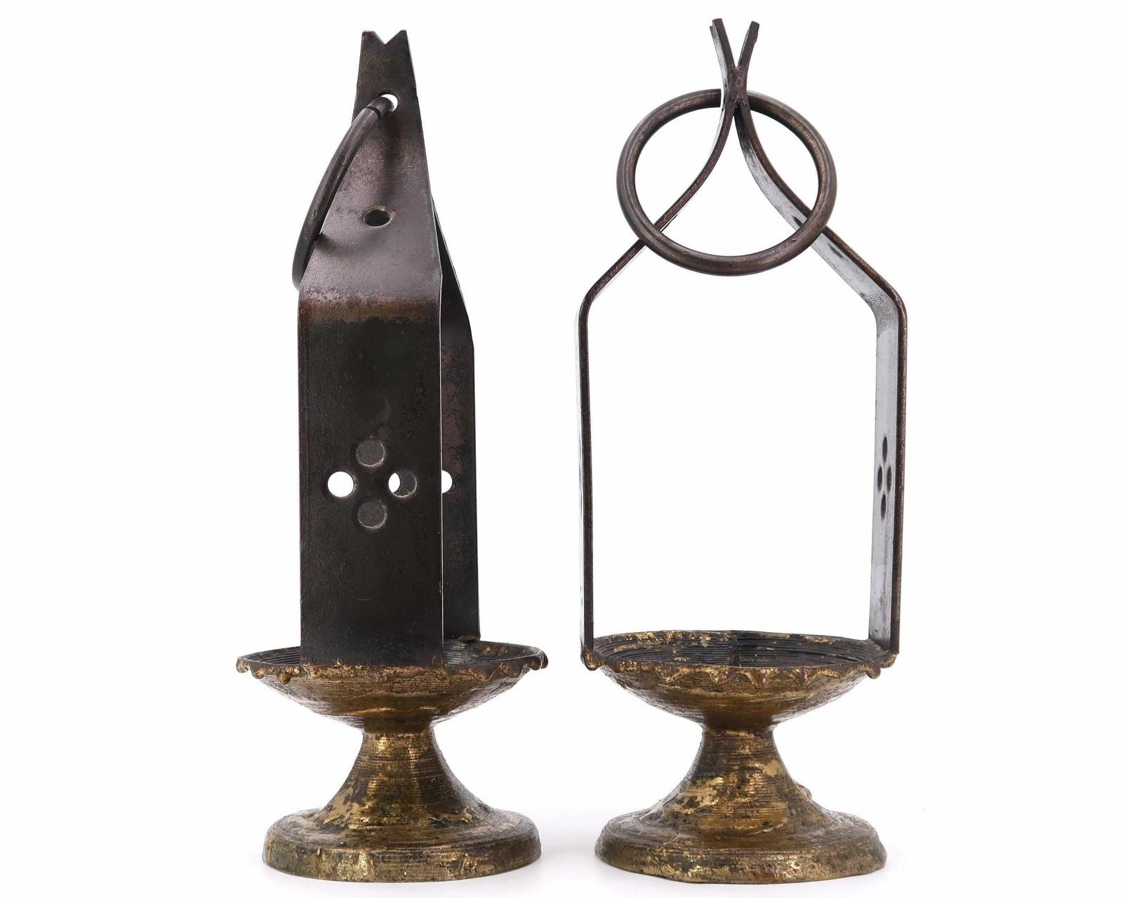 Pair Of French Iron Candle Holder Lanterns By Max Bré, 1950s / Castle, Rustic, Farmhouse, Country, Shabby Chic photo for sale
